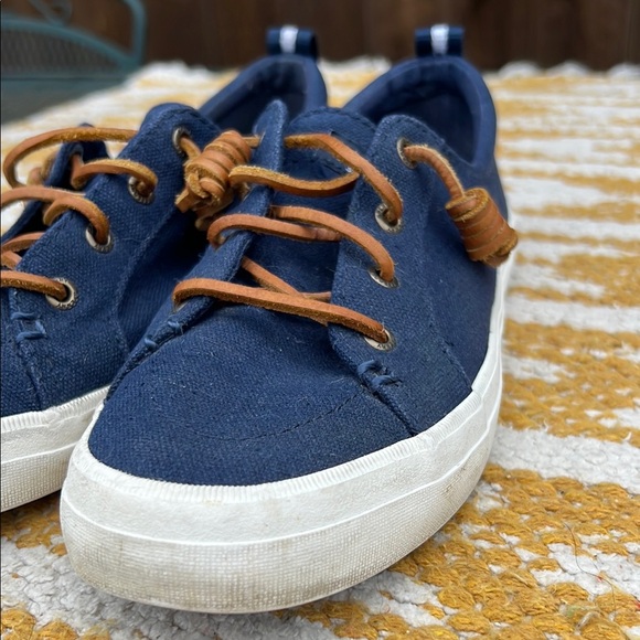 Sperry Navy Blue Brown Boat Fall Shoes Canvas Upper Leather Lace Women’s 8.5 M - Picture 9 of 15